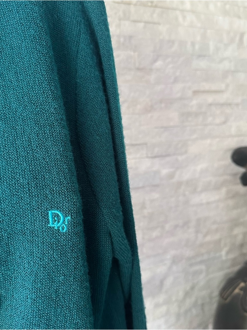 Christian Dior Teal Green Vintage Cardigan Sweater with Drop Pockets Size M - Picture 6 of 7